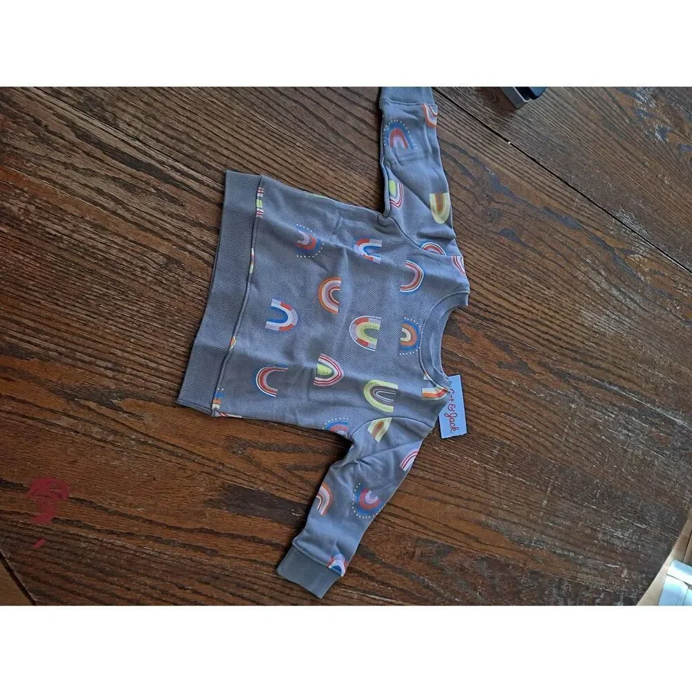 New 12 Month Two Cat & Jack Long Sleeve Grey Rainbow Pullover Fleece Sweatshirt